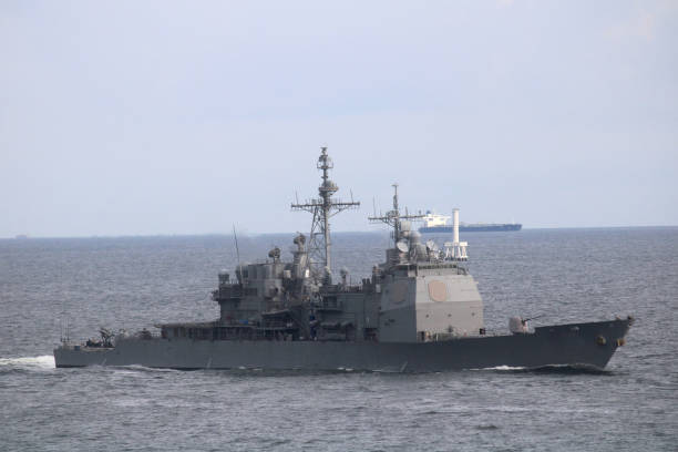 istock landscape view of navy (Military) ship in ocean 1363094307