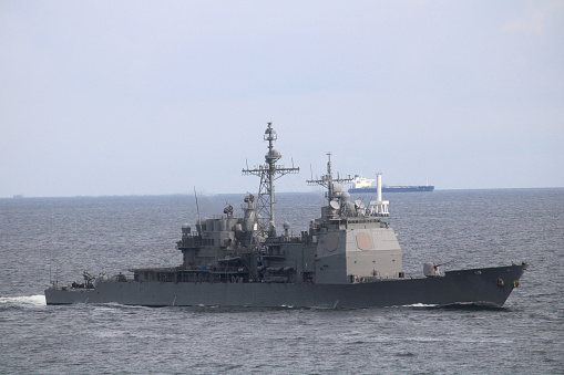 landscape view of navy (Military) ship in ocean