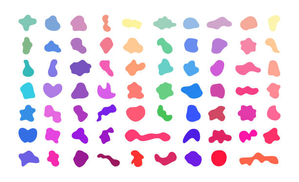 Irregular random shapes. Abstract blotch, inkblot and pebble silhouettes, liquid amorphous splodge elements. More colorful Irregular random shapes. Abstract blotch, inkblot and pebble silhouettes, liquid amorphous splodge elements. More colorful blob stock illustrations