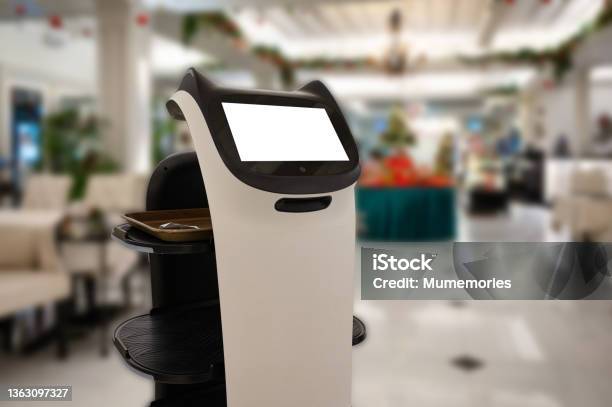 Artificial Intelligence Assistant Personal Robot For Serve Foods In Restaurant Stock Photo - Download Image Now