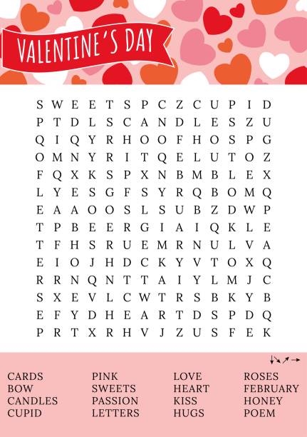 ilustrações de stock, clip art, desenhos animados e ícones de valentine's day game. word search puzzle. fun printable party activities. - i love you frase em inglês