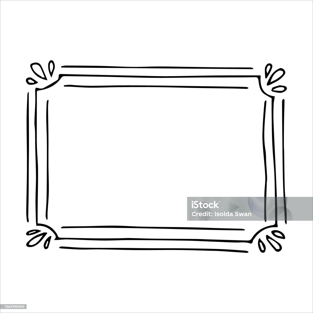 Hand Drawn Doodle Style Rectangular Frame Black And White Vector ...