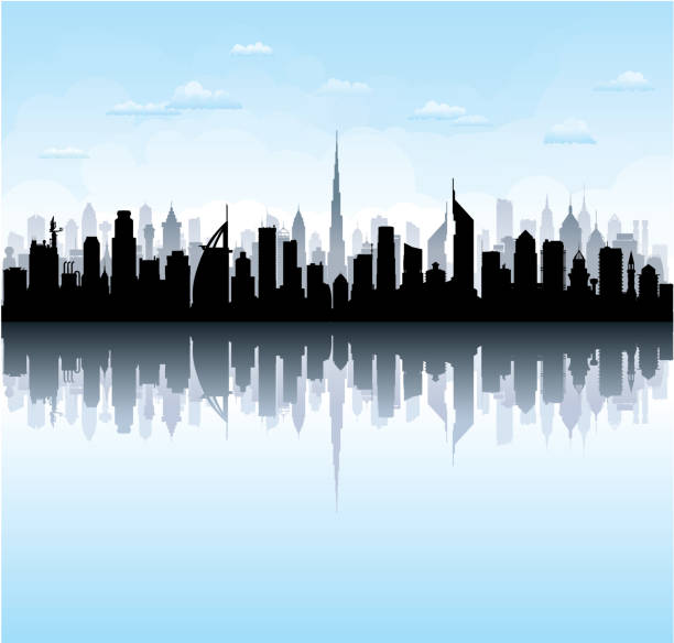 두바이 (모든 건물은 완전 하 고 이동) - dubai skyline panoramic united arab emirates stock illustrations