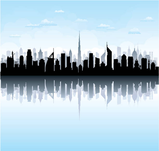 дубай (все здания являются полными и поместными) - dubai skyline panoramic united arab emirates stock illustrations