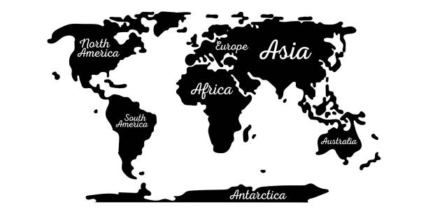 ilustrações de stock, clip art, desenhos animados e ícones de map earth continent flat vector. world with europe, asia, north and south america, africa, australia and antarctica silhouette atlas illustration. - east antarctica