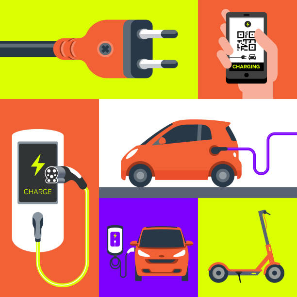 samochody elektryczne - electric motor obrazy stock illustrations