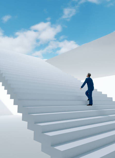 istock Staircase leads to the sky and man takes a big step 1363114430
