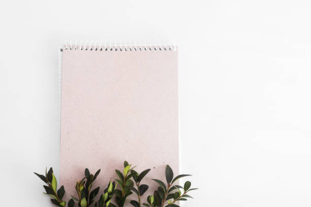 istock organic paper notebook with green twig on white background. zero waste concept 1363114525
