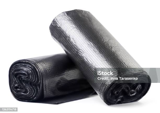 Roll Of Garbage Bags On A White Background Isolated Stock Photo - Download Image Now