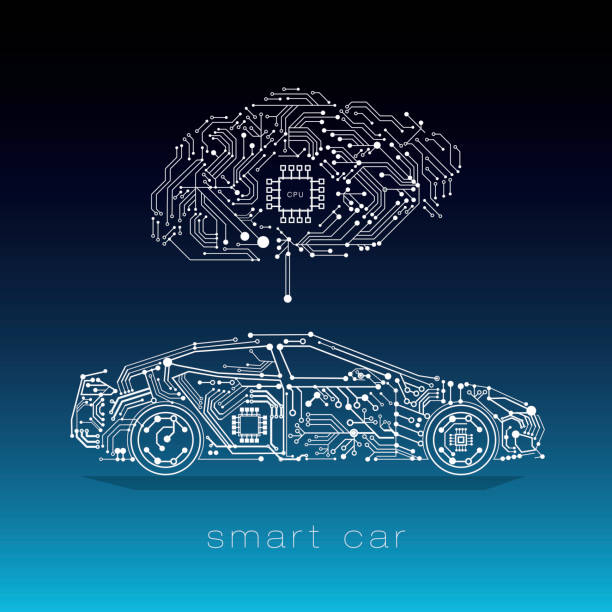 ilustraciones, imágenes clip art, dibujos animados e iconos de stock de ilustración de coche inteligente autónomo - coche del futuro