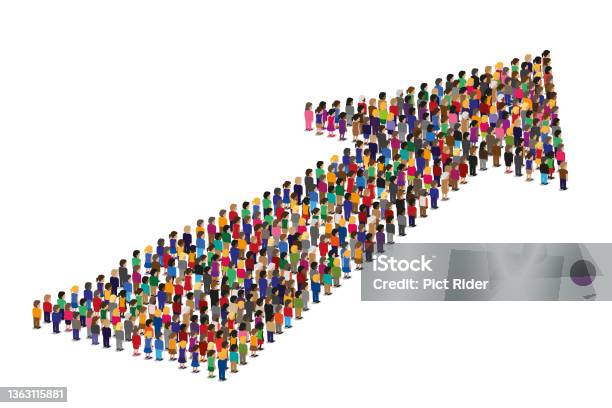 A Crowd Of People Going In The Same Direction Forms An Arrow Stock Illustration - Download Image Now