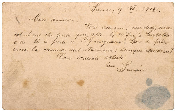 istock Old postcard. Used paper texture. Handwritten mail letter 1363119820