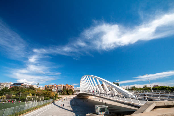 Podgorica, Montenegro - Augutst 25, 2025: Millennium bridge gracefully spans the Moraca river, showcasing modern design in Podgorica.