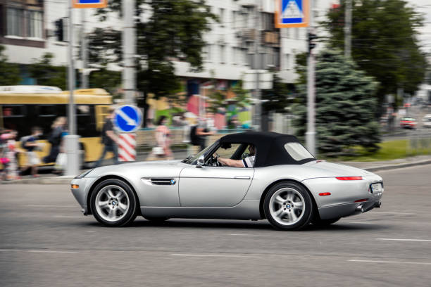 Kiev, Ukraine - June 19, 2021: Gray German roadster BMW Z8 in motion