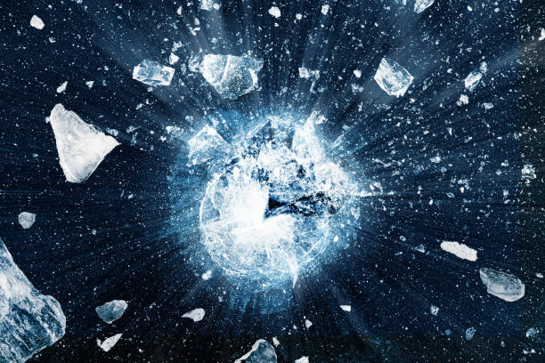 Breaking ice background. Crushed ice pieces spread away from the center in black background. Shattered ice background. Crushed ice pieces spread away from the center in black background. ice stock pictures, royalty-free photos & images