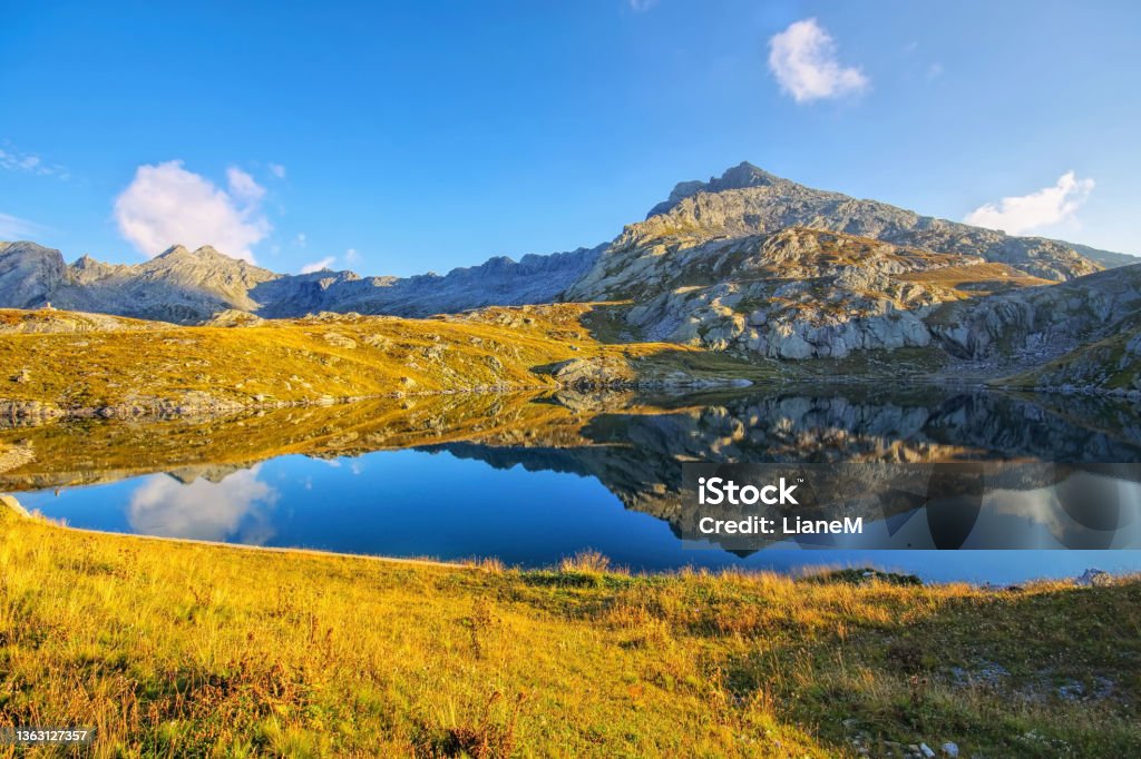 Lago Scuro in the Maggia Valley, Ticino in Switzerland, Europe Lake Stock Photo
