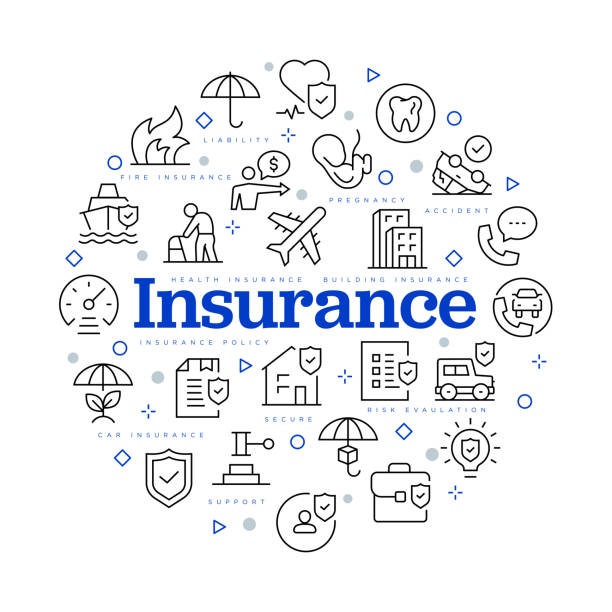 Insurance concept. Vector design with icons and keywords. Insurance concept. Vector design with icons and keywords. insurance agent illustrations stock illustrations