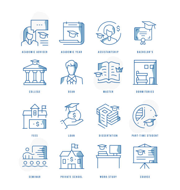 ilustrações de stock, clip art, desenhos animados e ícones de higher education icons - lifestyles student university graduation