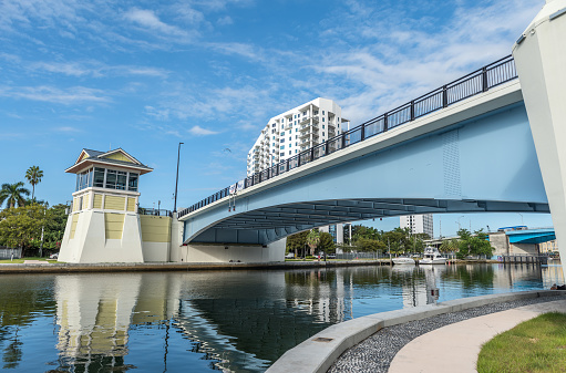 Miami, FL, United States - January 6, 2022: Historic drawbridge over the Miami River restored as new.
