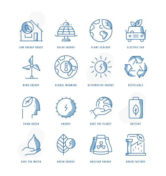 illustrazioni stock, clip art, cartoni animati e icone di tendenza di icone dell'energia verde - save the planet