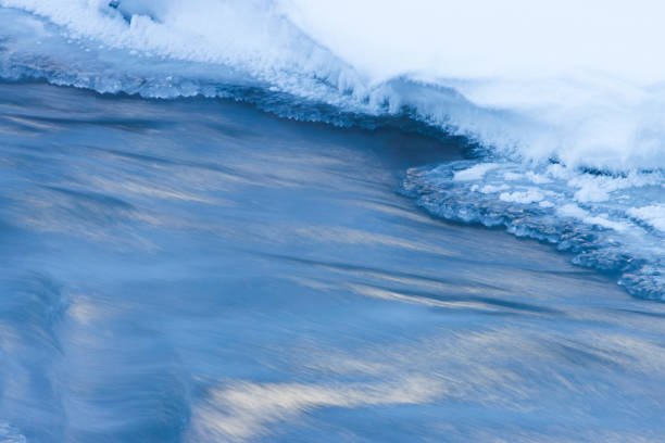 Eagle River Winter Landscape - Sunny view of riverwith pools of water reflecting crisp blue sky.
