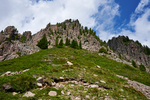 Rock formations on Cima Bolenga. Lagorai Mountain Range. Trentino-Alto Adige. Italy.