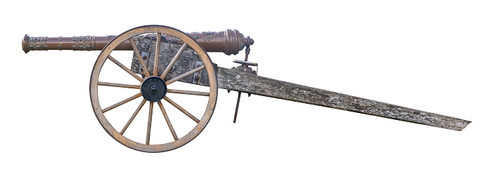 Antique Gun Carriage (Cannon) On A White Background