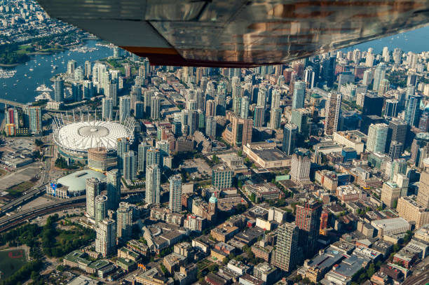 istock Airplane Wing Over Downtown Vancouver 1363140439