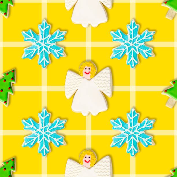 istock Christmas Tree, Blue Snowflake and Angel: Christmas Cookie Repeating Pattern Background Wallpaper 1363141161
