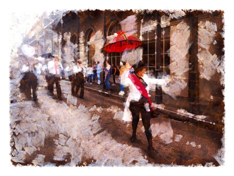 Traditional Brass band on Royal street French Quarter, New Orleans digital manipulation