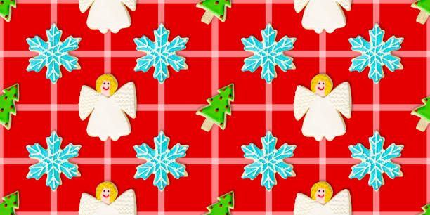 istock Christmas Tree, Blue Snowflake and Angel: Christmas Cookie Repeating Pattern Background Wallpaper 1363141266