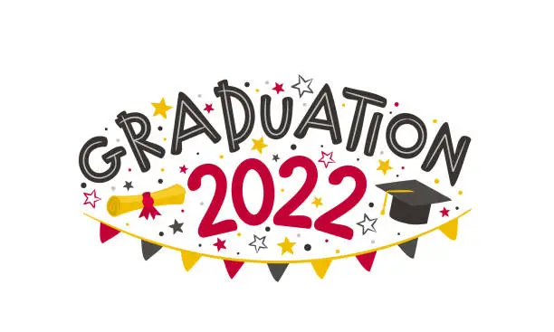 Vector illustration of Doodle Logo for the 2022 graduate with a masters cap