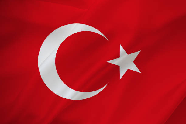 istock Turkish flag on waving silk background. 1363143617