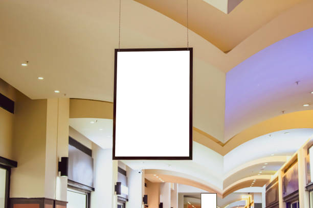 billboard inside the mall. Empty board filled with yellow color