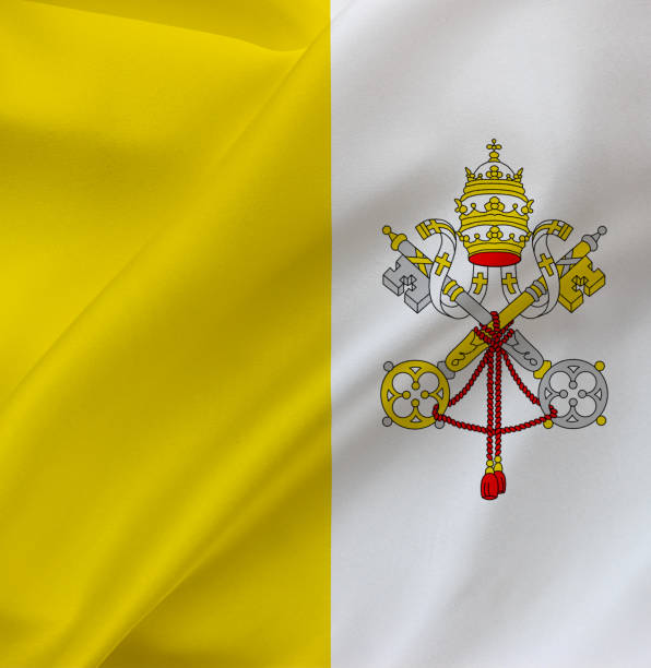 istock Vatican city flag on waving silk background 1363143657