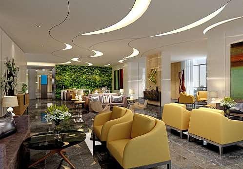 3D Render of Luxury Hotel Lobby and Reception