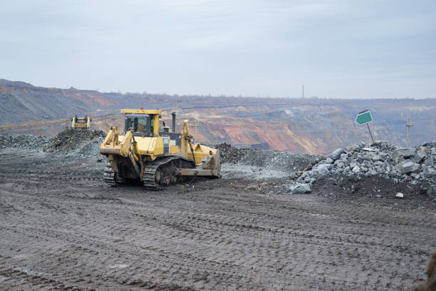 istock Bulldozer work in the iron ore quarry. 1363146211
