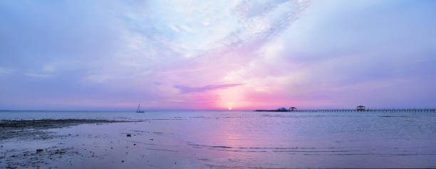 istock Bright sunrise seascape with clouds. Red sea. 1363147452