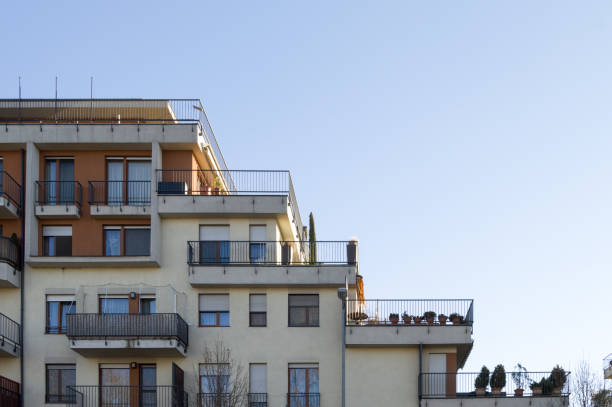 istock Modern apartment side view with big balconies 1363148738
