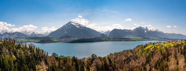 istock Panoramic view of the Lake Thun and Bernese Alps in a sunny spring day 1363149113