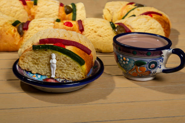 delicious rosca de reyes, Mexican tradition. stock photo