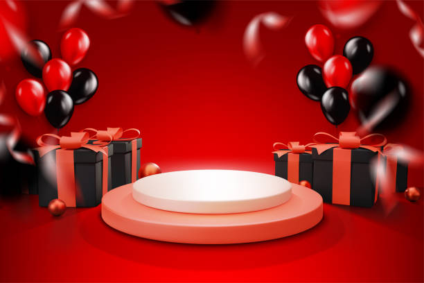 istock Black friday sale banner background with realistic gifts box ribbon. 1363149978
