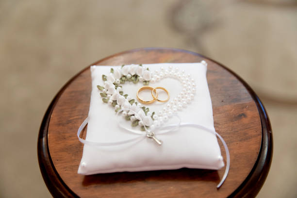 Wedding rings on the stand for rings in the registry office
