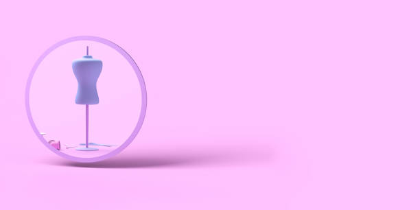 istock Fashion designer concept with mannequin reflected in mirror. Copy space. 3D illustration. 1363150110