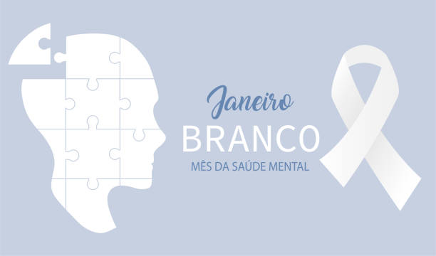 ilustraciones, imágenes clip art, dibujos animados e iconos de stock de mes blanco de concientización sobre la salud mental en enero en portugués - enero