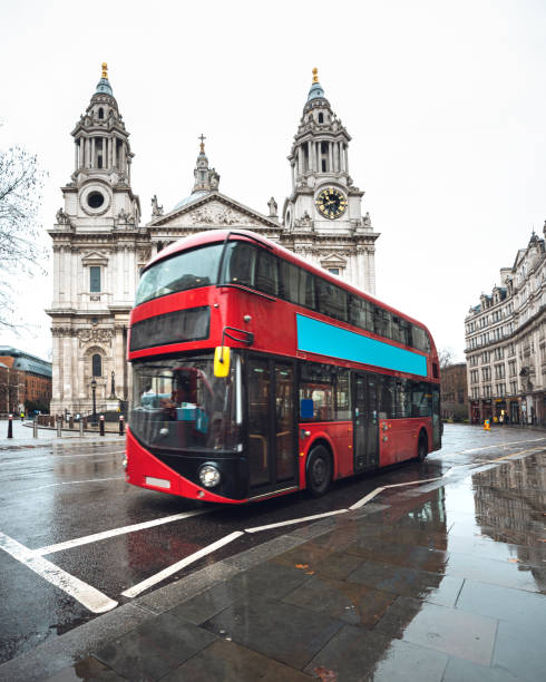 istock Red Bus in London St. Paul's Cathedral 1363152868
