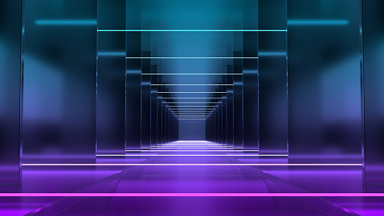 Futuristic Dark Hallway with Neon Lights