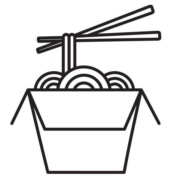Chinese food take out box with noodles and chopsticks thin line Icon set - editable stroke Vector illustration of a take out and delivery restaurant icon. Fully editable stroke outline for easy editing. Simple outline symbol that includes vector eps and high resolution jpg in download. chinese takeout stock illustrations