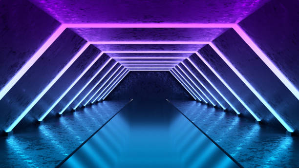 istock Futuristic Dark Hallway with Neon Lights 1363167254
