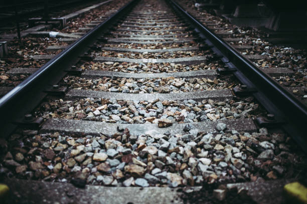 istock Close up of a straight train track 1363176388
